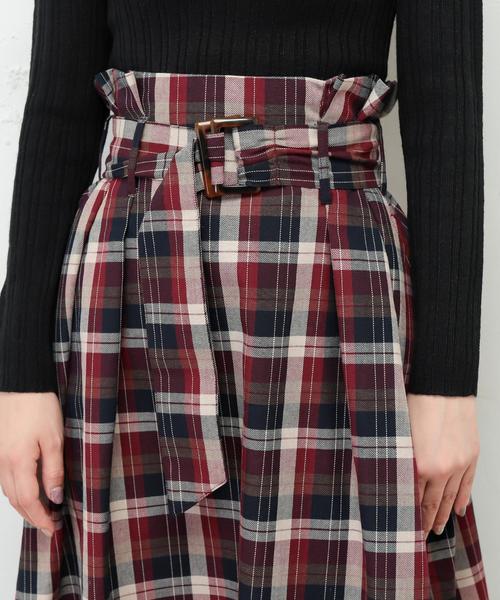 natural couture（ナチュラルクチュール）の「ハイウエストフレアチェックスカート（スカート・レディース・アイボリー/ボルドー・FREE）」の12枚目の写真