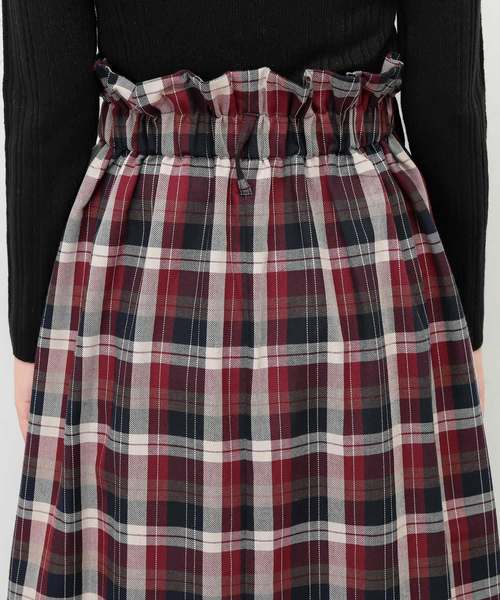 natural couture（ナチュラルクチュール）の「ハイウエストフレアチェックスカート（スカート・レディース・アイボリー/ボルドー・FREE）」の9枚目の写真