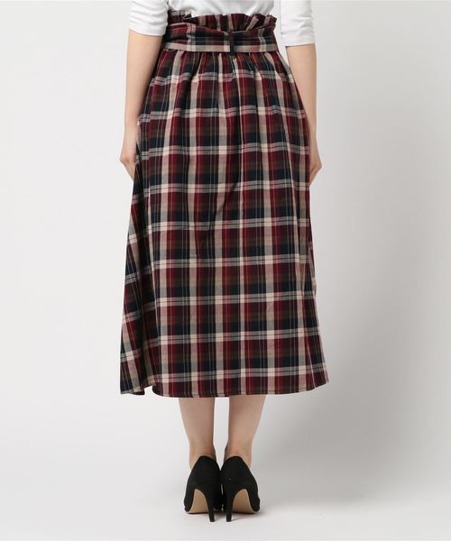 natural couture（ナチュラルクチュール）の「ハイウエストフレアチェックスカート（スカート・レディース・アイボリー/ボルドー・FREE）」の4枚目の写真