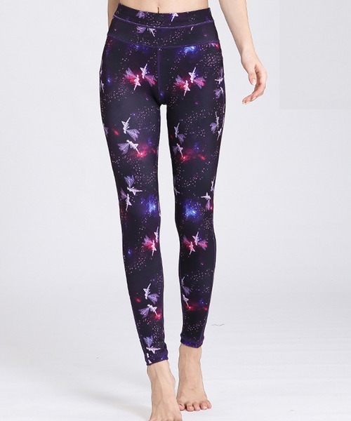 カラフル柄 ピンク ヨガパンツ レギンス ヨガパンツ プリント 全8色 タイツ ハイウエスト 着圧