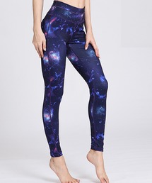 blue　花柄フィットレギンス パープル系 レディースのレギンス/スパッツ（パープル/紫色系・花柄・ボタニカル柄