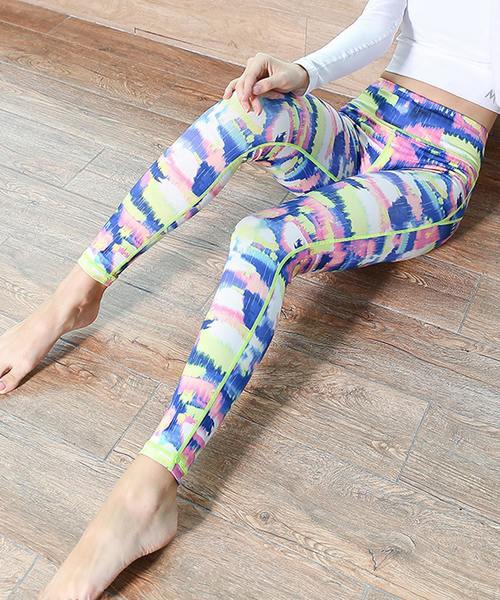 レディース カラフルフィットネスウェア ヨガパンツレギンス（レギンス