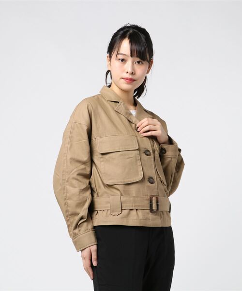 STYLEBLOCK（スタイルブロック）の「ガーゼツイルオープンカラーサファリジャケット（その他アウター・レディース・マスタード/ベージュ/ピンク/カーキ・M）」の2枚目の写真