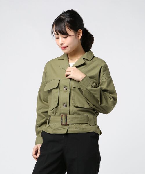 STYLEBLOCK（スタイルブロック）の「ガーゼツイルオープンカラーサファリジャケット（その他アウター・レディース・マスタード/ベージュ/ピンク/カーキ・M）」の3枚目の写真