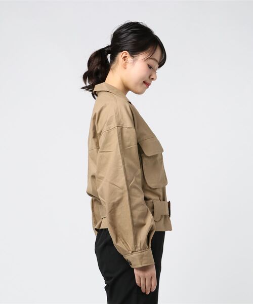 STYLEBLOCK（スタイルブロック）の「ガーゼツイルオープンカラーサファリジャケット（その他アウター・レディース・マスタード/ベージュ/ピンク/カーキ・M）」の5枚目の写真