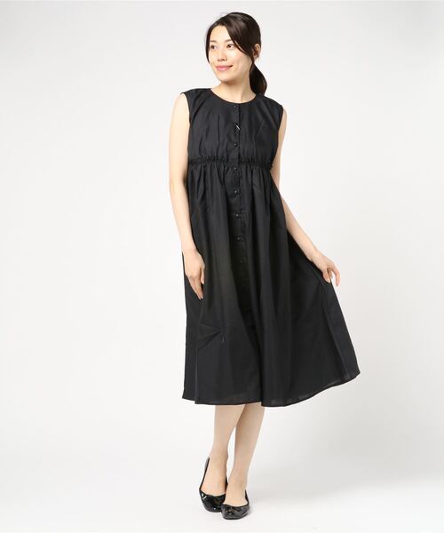 STYLEBLOCK（スタイルブロック）の「ローンギャザー前ボタンミモレ丈フレアワンピース（ワンピース・レディース・ブラック/パープル/ベージュ/アイボリー・M）」の3枚目の写真