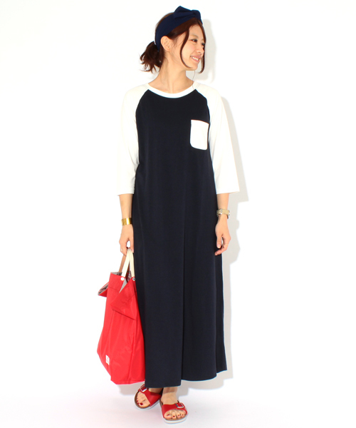 BEAMS BOY（ビームスボーイ）の「○BEAMS BOY / ポケット付き ラグラン ワンピース **（ワンピース・レディース・グレー/ネイビー・ONE SIZE）」の2枚目の写真