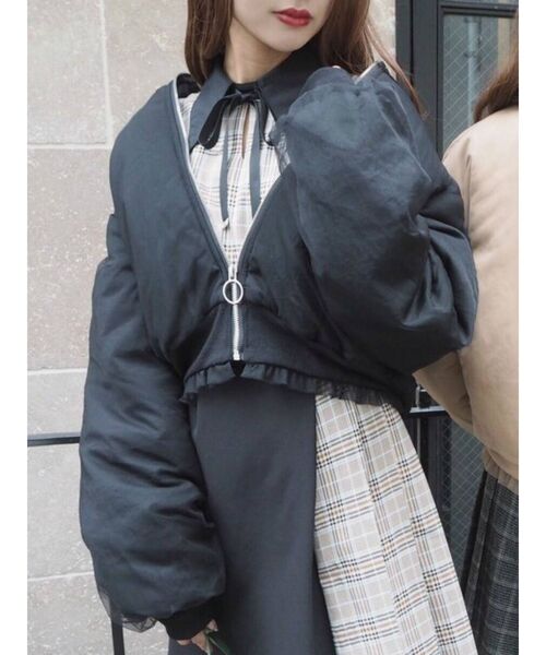 EATME(イートミー)の「チュールラッピングブルゾン(ブルゾン)」|ブラック