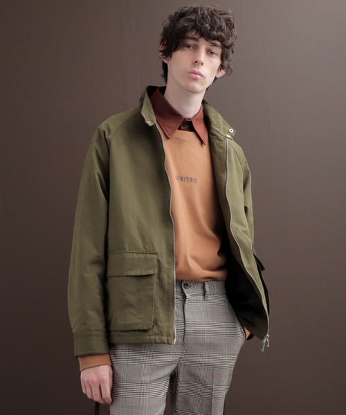 EMMA CLOTHES（エマクローズ）の「ソリッド/チェック ショートレンジ ダブルポケット ハリントンジャケット(スイングトップブルゾン)（ブルゾン・メンズ・ベージュ/キャメル/オリーブ/ブラック/ベージュ系その他/グレー系その他・M/L）」の5枚目の写真