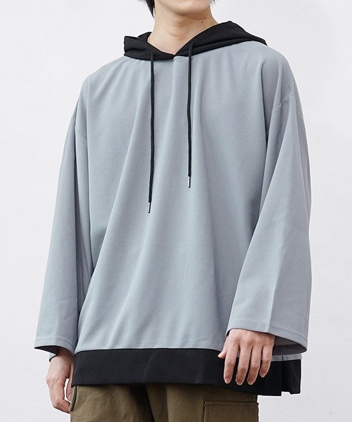 MinoriTY（マイノリティ）の「【MinoriTY】ビッグスリーブバイカラープルオーバー パーカー メンズ フーディー（パーカー・メンズ・ベージュ/レッド/ブルー/スカイブルー/ワイン/グレー・M/L/S）」の7枚目の写真