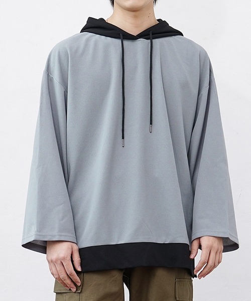 MinoriTY（マイノリティ）の「【MinoriTY】ビッグスリーブバイカラープルオーバー パーカー メンズ フーディー（パーカー・メンズ・ベージュ/レッド/ブルー/スカイブルー/ワイン/グレー・M/L/S）」の8枚目の写真