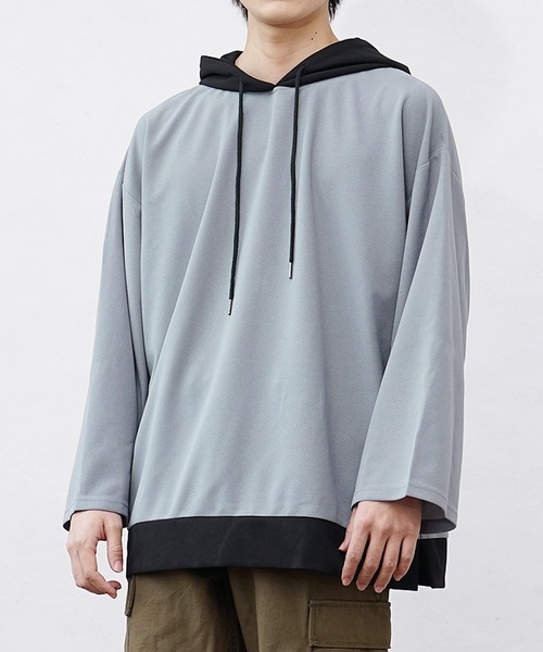 MinoriTY（マイノリティ）の「【MinoriTY】ビッグスリーブバイカラープルオーバー パーカー メンズ フーディー（パーカー・メンズ・ベージュ/レッド/ブルー/スカイブルー/ワイン/グレー・M/L/S）」の9枚目の写真