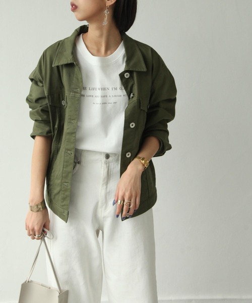 Chillfar(チルファー)の「ストレッチゆるデニムジャケット/Gジャン(デニムジャケット・レディース・ホワイト/ブラック/ベージュ/ブラウン/グレー/カーキ/サックスブルー/ブルー/ワンウォッシュ/ブラック系・SMALL/MEDIUM/LARGE/X-LARGE)」の22枚目の写真