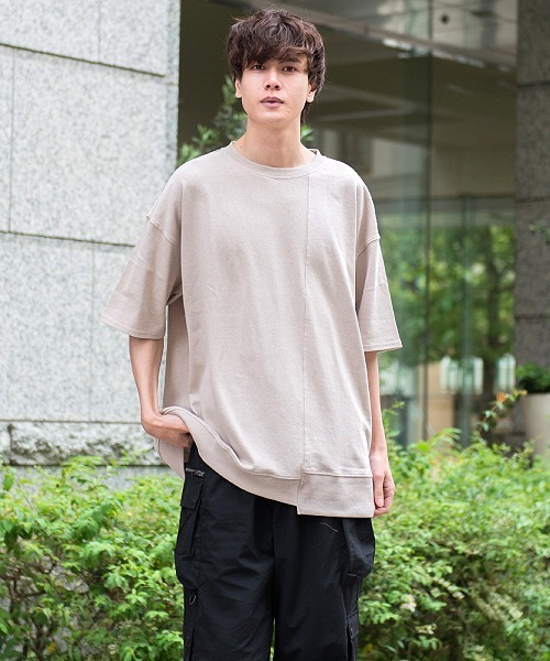 UP START(アップスタート)の「10/-天竺切替オーバーサイズビッグTee(Tシャツ/カットソー)」|グレイッシュベージュ