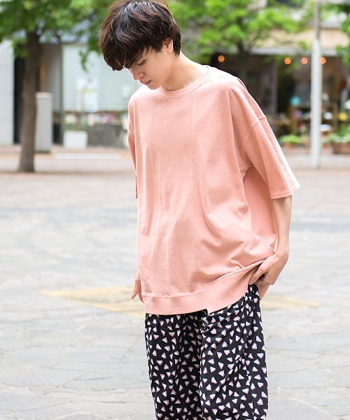 UP START(アップスタート)の「10/-天竺切替オーバーサイズビッグTee(Tシャツ/カットソー)」|フューシャピンク