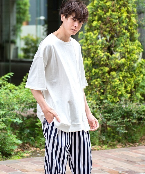 UP START(アップスタート)の「10/-天竺切替オーバーサイズビッグTee(Tシャツ/カットソー・メンズ・スミクロ/フューシャピンク/グレイッシュベージュ/ミント/オフホワイト・MEDIUM/LARGE)」の7枚目の写真