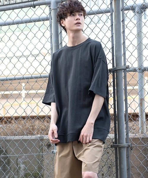 UP START(アップスタート)の「10/-天竺切替オーバーサイズビッグTee(Tシャツ/カットソー・メンズ・スミクロ/フューシャピンク/グレイッシュベージュ/ミント/オフホワイト・MEDIUM/LARGE)」の11枚目の写真