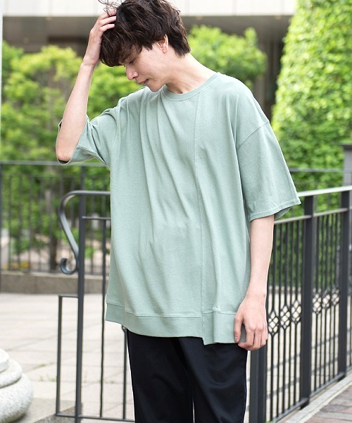 UP START(アップスタート)の「10/-天竺切替オーバーサイズビッグTee(Tシャツ/カットソー・メンズ・スミクロ/フューシャピンク/グレイッシュベージュ/ミント/オフホワイト・MEDIUM/LARGE)」の14枚目の写真