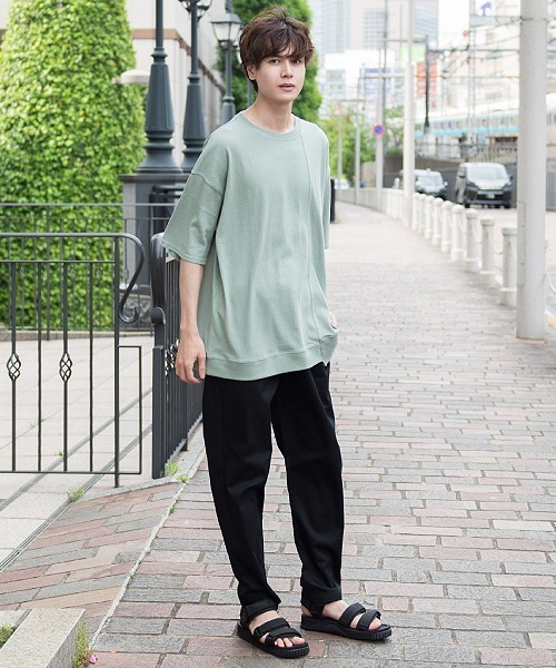 UP START(アップスタート)の「10/-天竺切替オーバーサイズビッグTee(Tシャツ/カットソー・メンズ・スミクロ/フューシャピンク/グレイッシュベージュ/ミント/オフホワイト・MEDIUM/LARGE)」の16枚目の写真