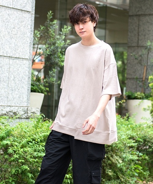 UP START(アップスタート)の「10/-天竺切替オーバーサイズビッグTee(Tシャツ/カットソー・メンズ・スミクロ/フューシャピンク/グレイッシュベージュ/ミント/オフホワイト・MEDIUM/LARGE)」の17枚目の写真