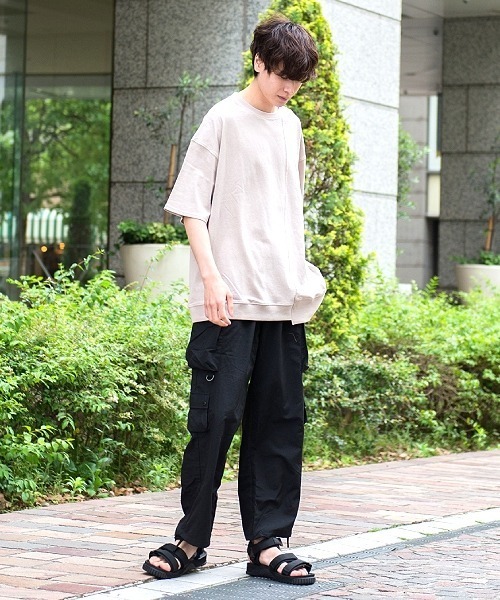 UP START(アップスタート)の「10/-天竺切替オーバーサイズビッグTee(Tシャツ/カットソー・メンズ・スミクロ/フューシャピンク/グレイッシュベージュ/ミント/オフホワイト・MEDIUM/LARGE)」の19枚目の写真