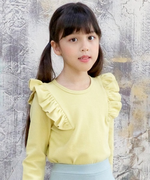 Bee des Bee（ビーデスビー）の「肩フリル長袖トップス（シャツ/ブラウス・キッズ・ブルー/パープル/ライトイエロー/ボルドー/ブラウン系その他/パープル系その他/チョコ/ローズ/ブラウン/グレイッシュベージュ/マジェンタ/ライトブラック/パープル系その他2/イエロー系その他・110cm/100cm/120cm/130cm/140cm/150cm/90cm）」の10枚目の写真