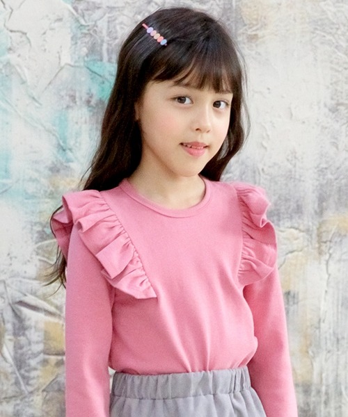 Bee des Bee（ビーデスビー）の「肩フリル長袖トップス（シャツ/ブラウス・キッズ・ブルー/パープル/ライトイエロー/ボルドー/ブラウン系その他/パープル系その他/チョコ/ローズ/ブラウン/グレイッシュベージュ/マジェンタ/ライトブラック/パープル系その他2/イエロー系その他・110cm/100cm/120cm/130cm/140cm/150cm/90cm）」の14枚目の写真