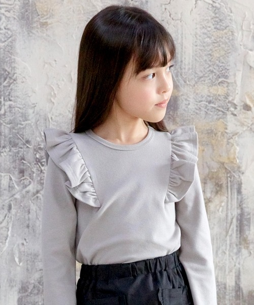 Bee des Bee（ビーデスビー）の「肩フリル長袖トップス（シャツ/ブラウス・キッズ・ブルー/パープル/ライトイエロー/ボルドー/ブラウン系その他/パープル系その他/チョコ/ローズ/ブラウン/グレイッシュベージュ/マジェンタ/ライトブラック/パープル系その他2/イエロー系その他・110cm/100cm/120cm/130cm/140cm/150cm/90cm）」の6枚目の写真