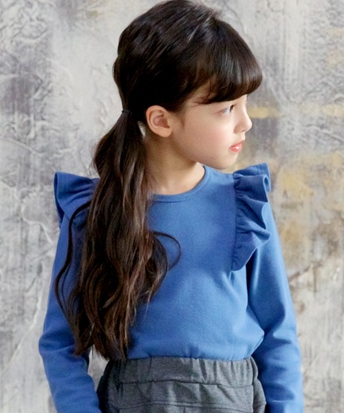 Bee des Bee（ビーデスビー）の「肩フリル長袖トップス（シャツ/ブラウス・キッズ・ブルー/パープル/ライトイエロー/ボルドー/ブラウン系その他/パープル系その他/チョコ/ローズ/ブラウン/グレイッシュベージュ/マジェンタ/ライトブラック/パープル系その他2/イエロー系その他・110cm/100cm/120cm/130cm/140cm/150cm/90cm）」の7枚目の写真