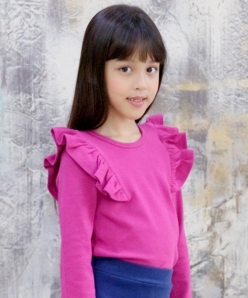 Bee des Bee（ビーデスビー）の「肩フリル長袖トップス（シャツ/ブラウス・キッズ・ブルー/パープル/ライトイエロー/ボルドー/ブラウン系その他/パープル系その他/チョコ/ローズ/ブラウン/グレイッシュベージュ/マジェンタ/ライトブラック/パープル系その他2/イエロー系その他・110cm/100cm/120cm/130cm/140cm/150cm/90cm）」の13枚目の写真