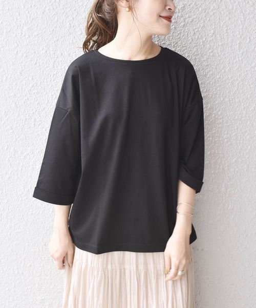 SHIPS Days(シップスデイズ)の「SHIPS Days STANDARD:カフスリーブプルオーバー◇(Tシャツ/カットソー・レディース・ブラック/ベージュ/オリーブ・ONE SIZE)」の1枚目の写真