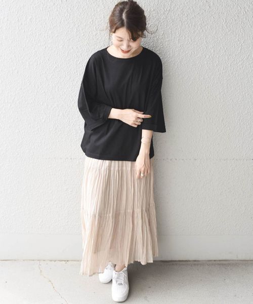 SHIPS Days(シップスデイズ)の「SHIPS Days STANDARD:カフスリーブプルオーバー◇(Tシャツ/カットソー・レディース・ブラック/ベージュ/オリーブ・ONE SIZE)」の14枚目の写真