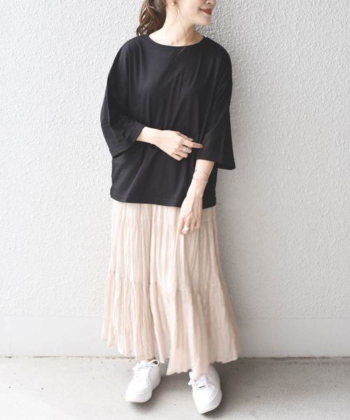 SHIPS Days(シップスデイズ)の「SHIPS Days STANDARD:カフスリーブプルオーバー◇(Tシャツ/カットソー・レディース・ブラック/ベージュ/オリーブ・ONE SIZE)」の16枚目の写真