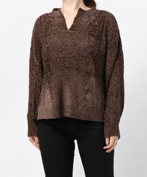 earth music&ecology | ベロアモールケーブルキーネックニットプルオーバー　＊(ニット/セーター)