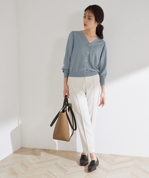 MADEMOISELLE ROPE'（マドモアゼル ロペ）の「【洗える】【WEB限定】ノースリワンピ＆カーディガン2点セット（カーディガン/ボレロ・レディース・サックスブルー/キャメル・38）」の5枚目の写真