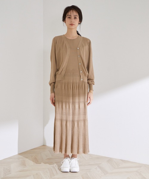 MADEMOISELLE ROPE'（マドモアゼル ロペ）の「【洗える】【WEB限定】ノースリワンピ＆カーディガン2点セット（カーディガン/ボレロ・レディース・サックスブルー/キャメル・38）」の6枚目の写真