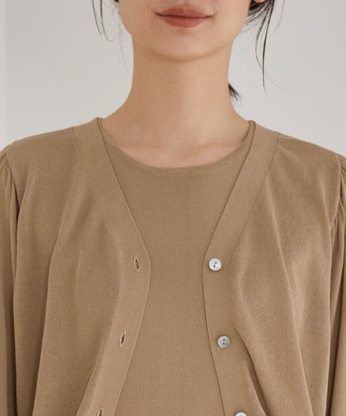 MADEMOISELLE ROPE'（マドモアゼル ロペ）の「【洗える】【WEB限定】ノースリワンピ＆カーディガン2点セット（カーディガン/ボレロ・レディース・サックスブルー/キャメル・38）」の9枚目の写真