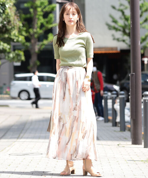 Ray BEAMS(レイビームス)の「Ray BEAMS / シフォン プリント Aラインスカート(スカート・レディース・ライトブルー/ベージュ・1/0)」の7枚目の写真