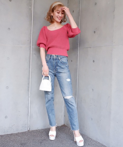 SPIRALGIRL（スパイラルガール）の「バックリボン袖ボリュームニット（ニット/セーター・レディース・ベージュ/ピンク/ブルー・FREE）」の22枚目の写真