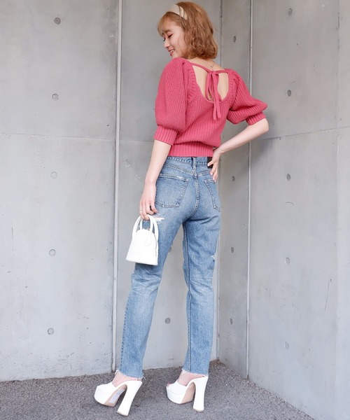 SPIRALGIRL（スパイラルガール）の「バックリボン袖ボリュームニット（ニット/セーター・レディース・ベージュ/ピンク/ブルー・FREE）」の16枚目の写真