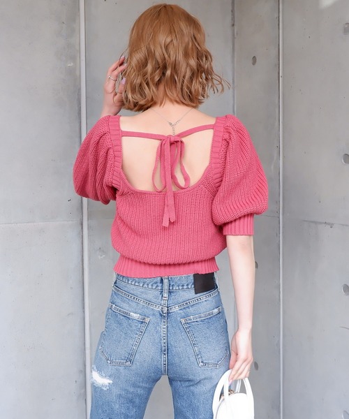 SPIRALGIRL（スパイラルガール）の「バックリボン袖ボリュームニット（ニット/セーター・レディース・ベージュ/ピンク/ブルー・FREE）」の19枚目の写真