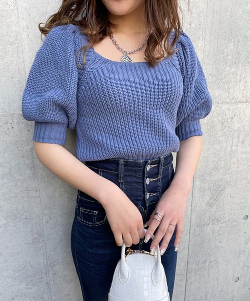 SPIRALGIRL（スパイラルガール）の「バックリボン袖ボリュームニット（ニット/セーター・レディース・ベージュ/ピンク/ブルー・FREE）」の8枚目の写真