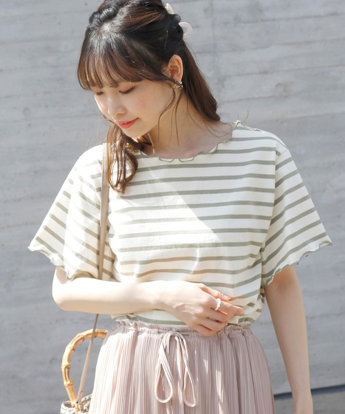 Crisp（クリスプ）の「ボーダーメロウTシャツ（Tシャツ/カットソー・レディース・グレー/カーキ・FREE）」の2枚目の写真