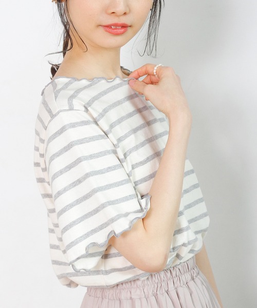 Crisp（クリスプ）の「ボーダーメロウTシャツ（Tシャツ/カットソー・レディース・グレー/カーキ・FREE）」の3枚目の写真