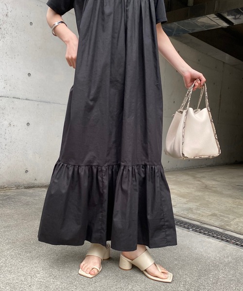 CAPRICIEUX LE'MAGE（カプリシューレマージュ）の「ドッキングティアードワンピース（ワンピース・レディース・ブラック/ベージュ/カーキ・FREE）」の6枚目の写真