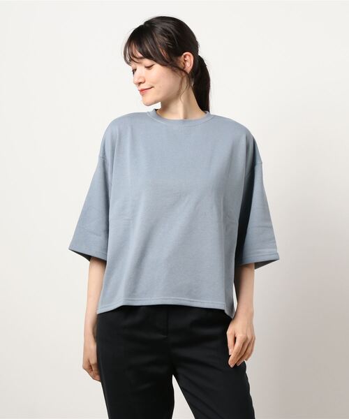 koe（コエ）の「ガーゼ裏毛クルーネック5分袖PO*（Tシャツ/カットソー・レディース・パープル/チャコールグレー/ブルー/グレイッシュベージュ・L/M）」の4枚目の写真