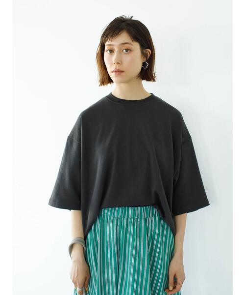 koe（コエ）の「ガーゼ裏毛クルーネック5分袖PO*（Tシャツ/カットソー・レディース・パープル/チャコールグレー/ブルー/グレイッシュベージュ・L/M）」の6枚目の写真