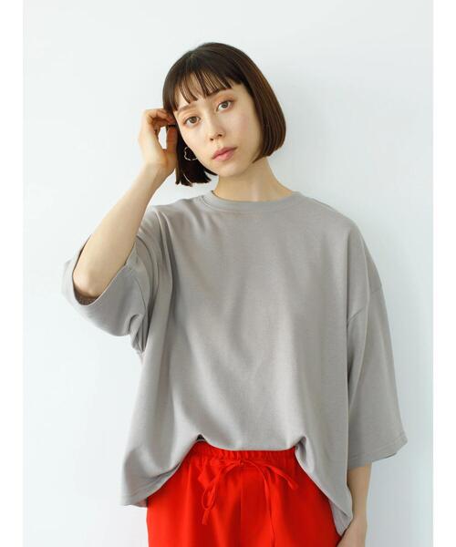 koe（コエ）の「ガーゼ裏毛クルーネック5分袖PO*（Tシャツ/カットソー・レディース・パープル/チャコールグレー/ブルー/グレイッシュベージュ・L/M）」の12枚目の写真