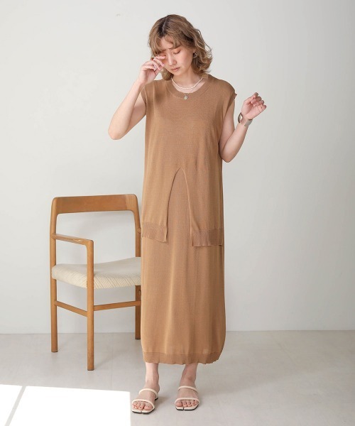 Bab（バブ）の「【WEB限定】レイヤードニットワンピース（ペチワンピース付き）（ワンピース・レディース・ベージュ/モカ/キャメル・FREE）」の3枚目の写真