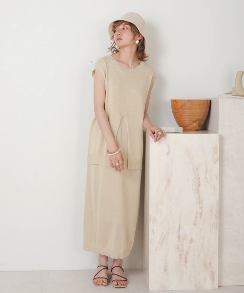 Bab（バブ）の「【WEB限定】レイヤードニットワンピース（ペチワンピース付き）（ワンピース・レディース・ベージュ/モカ/キャメル・FREE）」の12枚目の写真